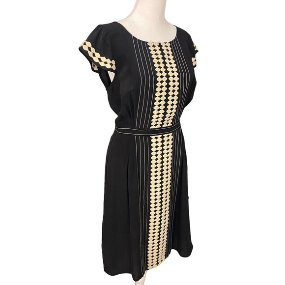 Anthro Plenty Tracy Reese Silk Fit Flare Mini Dress Short Sleeve Black 4 - Picture 2 of 11